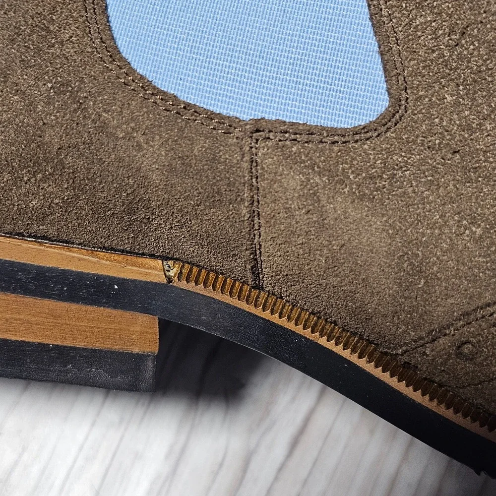 Brown & Blue Suede Brouge Wingtip Chelsea Boots made for Anthropologie by Petrie